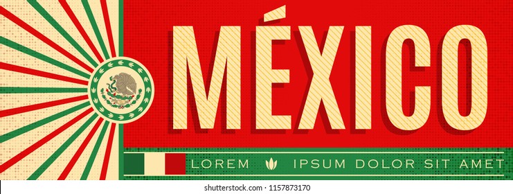 Mexico patriotic banner vintage design, typographic vector illustration, mexican flag colors