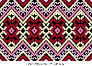 mexico pattern ethnic designs geometric shapes Triangular color tear drop ikat Black, pink, yellow, white tribal pattern designs pattern for Textile printing business Wallpaper, carpet fabric Cushions