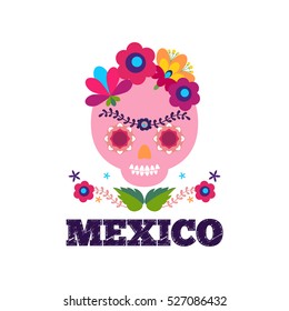 Mexico pattern. Skull and flowers elements.