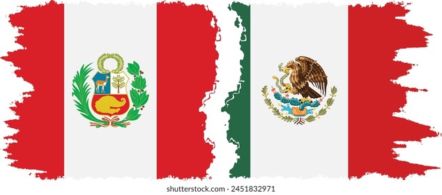 Mexico and Peru grunge flags connection, vector
