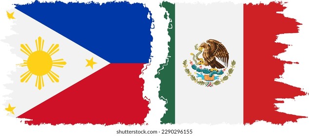 Conexión de banderas de grifo de México y Filipinas, vector