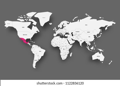 Mexico pink highlighted in map of World. Light grey simplified map with dropped shadow on dark grey background. Vector illustration.