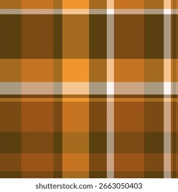 Mexico plaid texture background, scotland tartan textile check. Trendy fabric seamless pattern vector in orange and amber colors palette.