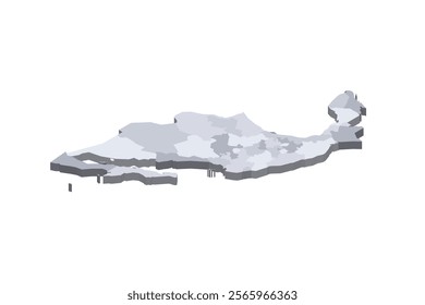 Mexico political map of administrative divisions - states and Mexico City. 3D isometric blank vector map in shades of grey.