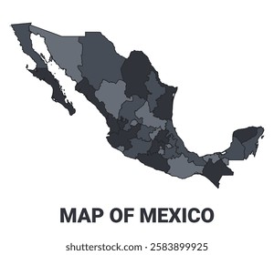 Mexico political map border of regions outline vector set