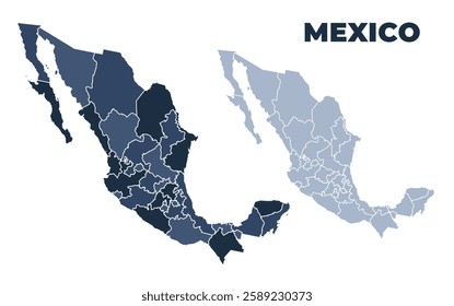 Mexico political map with states border outline