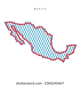 Mexico population map. Stick figures Mexican people map with bold red translucent country border. Pattern of men and women icons. Isolated vector illustration. Editable stroke.