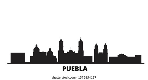 Mexico, Puebla city skyline isolated vector illustration. Mexico, Puebla travel black cityscape