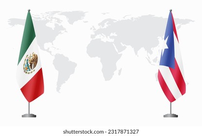 Mexico and Puerto Rico flags for official meeting against background of world map.