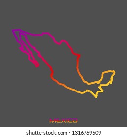 Mexico purple red yellow fluid gradient outline map, stroke. Line style. Vector illustration