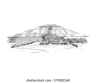 Mexico. Pyramid of the Sun.Teotihuacan. Hand drawn vector illustration.