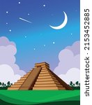 Mexico Pyramids. Chichen Itza, Mayan pyramid. Ancient Mayan pyramids in the jungle in the night. Maya Civilization. Mexican jungle landscape.	