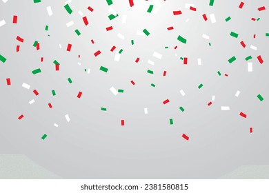 Mexico red, green and white confetti. Independence day background with vector 3d bright color paper streamers and ribbons of mexican national holiday celebration, fiesta party, festival or carnival