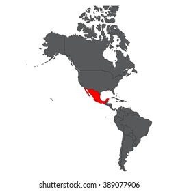 Mexico red map on gray America map vector