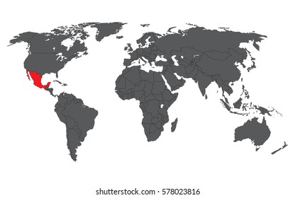 Mexico red on gray world map vector
