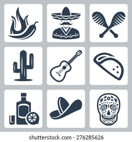 Mexico related vector icon set