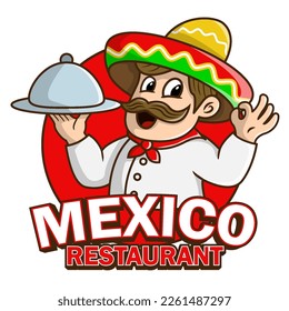 chef mexicano de restaurante con sombrero sombrero sombrero mexicano caricaturizado ilustración del logo para comida mexicana 