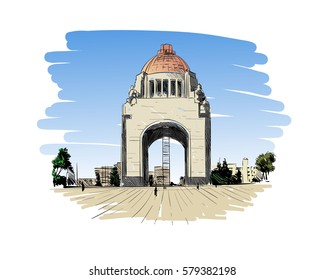 Mexico. Revolution Monument. Hand drawn vector illustration.