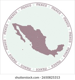 Mexico round logo design. Country shape build of rings. Mexico text around the country. Vector Illustration.