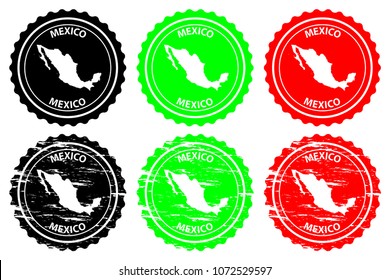 Mexico - rubber stamp - vector, Mexico continent map pattern - sticker - black, blue and red