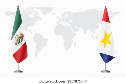 Mexico and Saba flags for official meeting against background of world map.