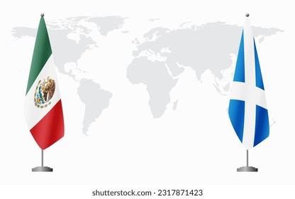 Mexico and Scotland flags for official meeting against background of world map.