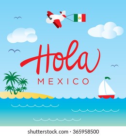 Mexico Sea Landscape Vector Design for travel card