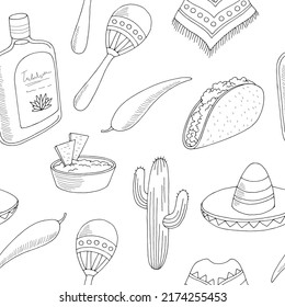 Mexico seamless pattern background graphic black white sketch illustration vector