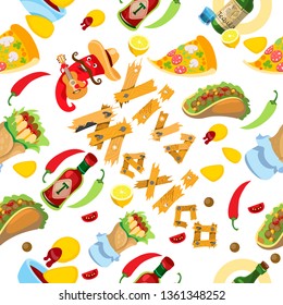 Mexico seamless pattern in cartoon style for wrapping, wallpaper, background.