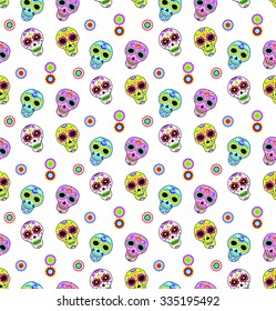 Mexico seamless pattern with skull, flowers and ethnic elements