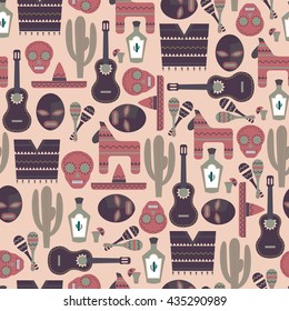 Mexico Seamless Pattern/ Vector Background with Mexican Elements
