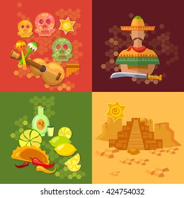 Mexico set culture and mexican food tequila sombrero people of mexico vector illustration 