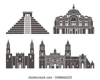 Mexico set. Isolated Mexico architecture on white background

