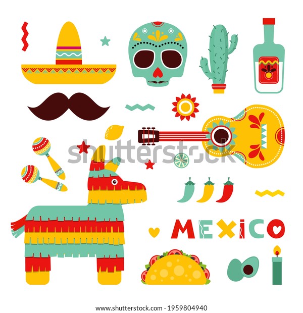 Mexico Set Symbols Mexico Mexican Guitar Stock Vector (Royalty Free ...