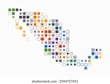 Mexico, shape of the country build of colored cells. Digital style map of the Mexico on white background. Large size rounded square blocks. Awesome vector illustration.