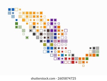Mexico, shape of the country built of colored cells. Digital style map of Mexico on white background. Large size square blocks. Vibrant vector illustration.