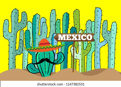 Mexico sign plate with cactus desert