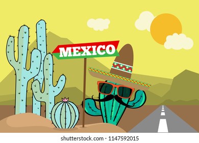 Mexico sign plate with cactus desert