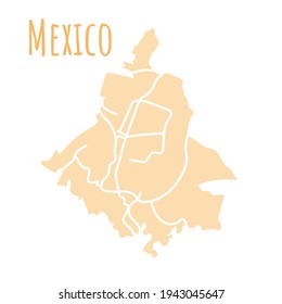 Mexiko einfache farbige map.ilhouette administrative Division, Vektorgrafik einzeln auf weißem Hintergrund. Grenzplan mit Straßen. Hochdetaillierte Illustration. Hauptstadt