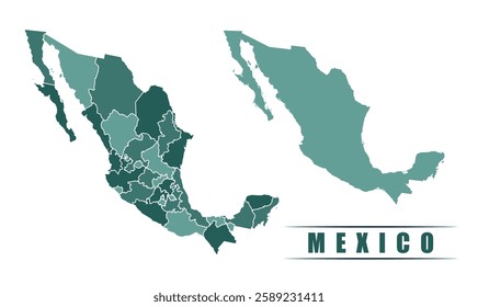 Mexico simple flat political map with states border