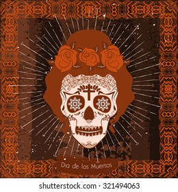 Mexico skull girl card. Day of the Dead (Dia de los Muertos). 