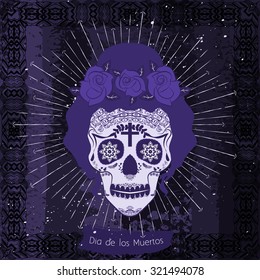 Mexico skull girl card. Day of the Dead (Dia de los Muertos). 