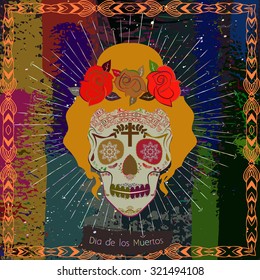 Mexico skull girl card. Day of the Dead (Dia de los Muertos). 