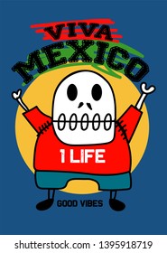 mexico skull good vibes,t-shirt design vector illustration