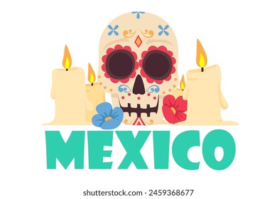 Mexico skull, pattern and elements. Mexican decorative vector illustration EPS10