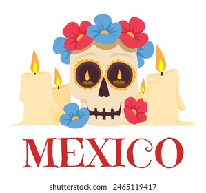 Mexico skull, pattern and elements. Mexican decorative vector illustration EPS10