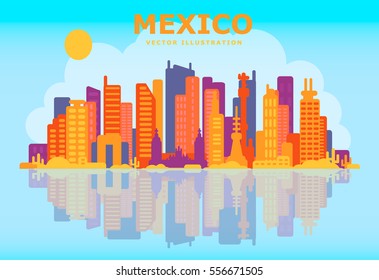 Mexico skyline with buildings, sky. Business travel and tourism concept. Image for presentation, banner, placard and web site. Vector illustration