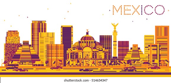 México Skyline com edifícios coloridos. Ilustração de vetor. Business Travel and Tourism Concept com arquitetura moderna. Imagem para Apresentação e Faixa