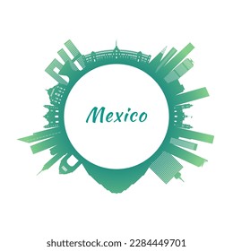 El horizonte de México con edificios coloridos. Estilo circular. Ilustración vectorial de material.