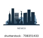 Mexico skyline, monochrome silhouette. Vector illustration.